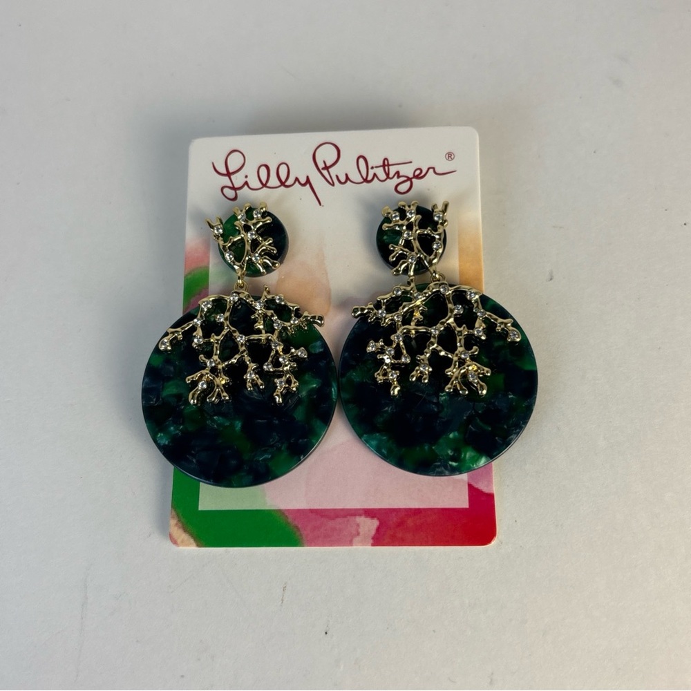 Lilly Pulitzer Emerald and Gold Statement Earrings